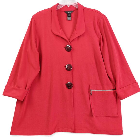 Ali Miles 1X Red Swing Jacket Plus Button Front 3/4 Sleeve Pocket Artsy Career - Picture 1 of 9